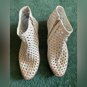 Free people beige leather crochet booties with side zip